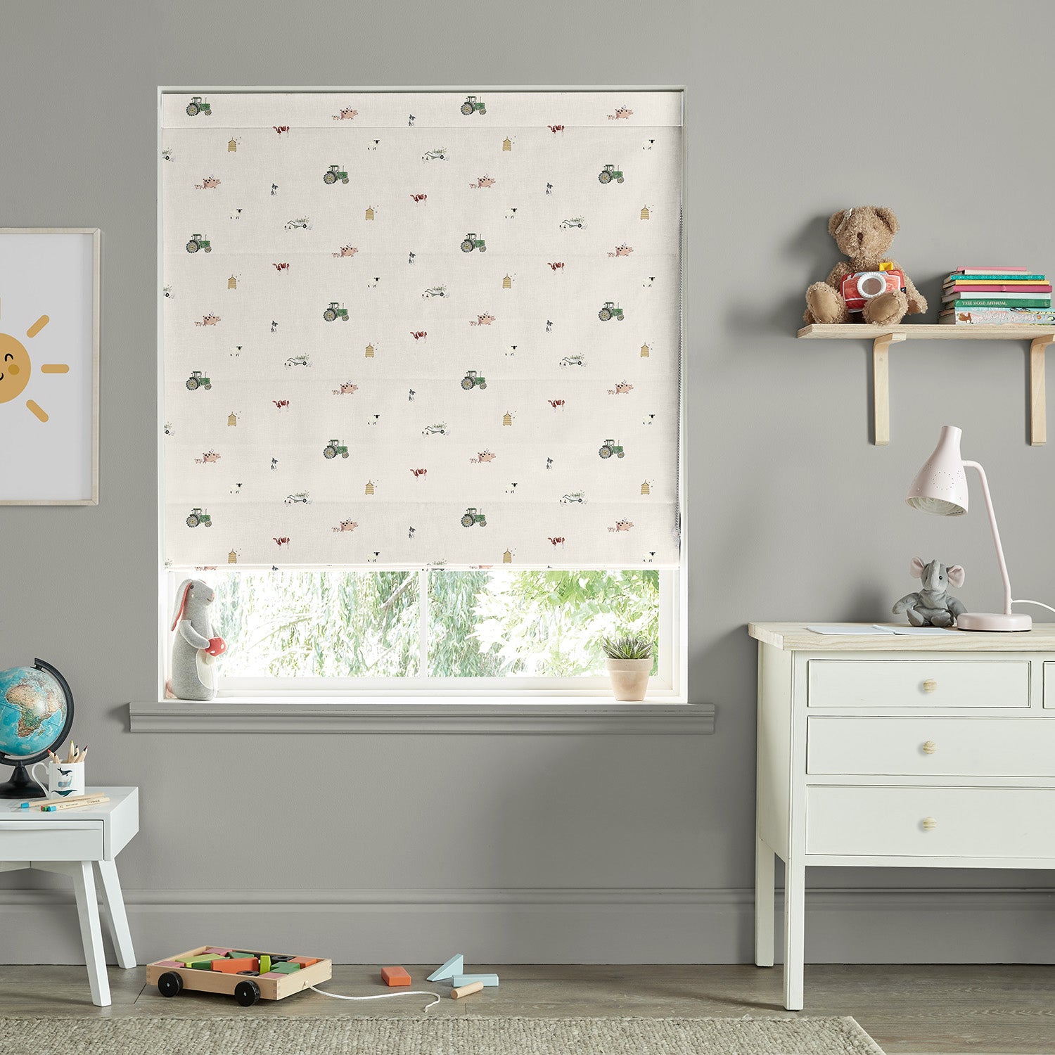 On the Farm Neutral Made to Measure Roman Blind by Sophie Allport