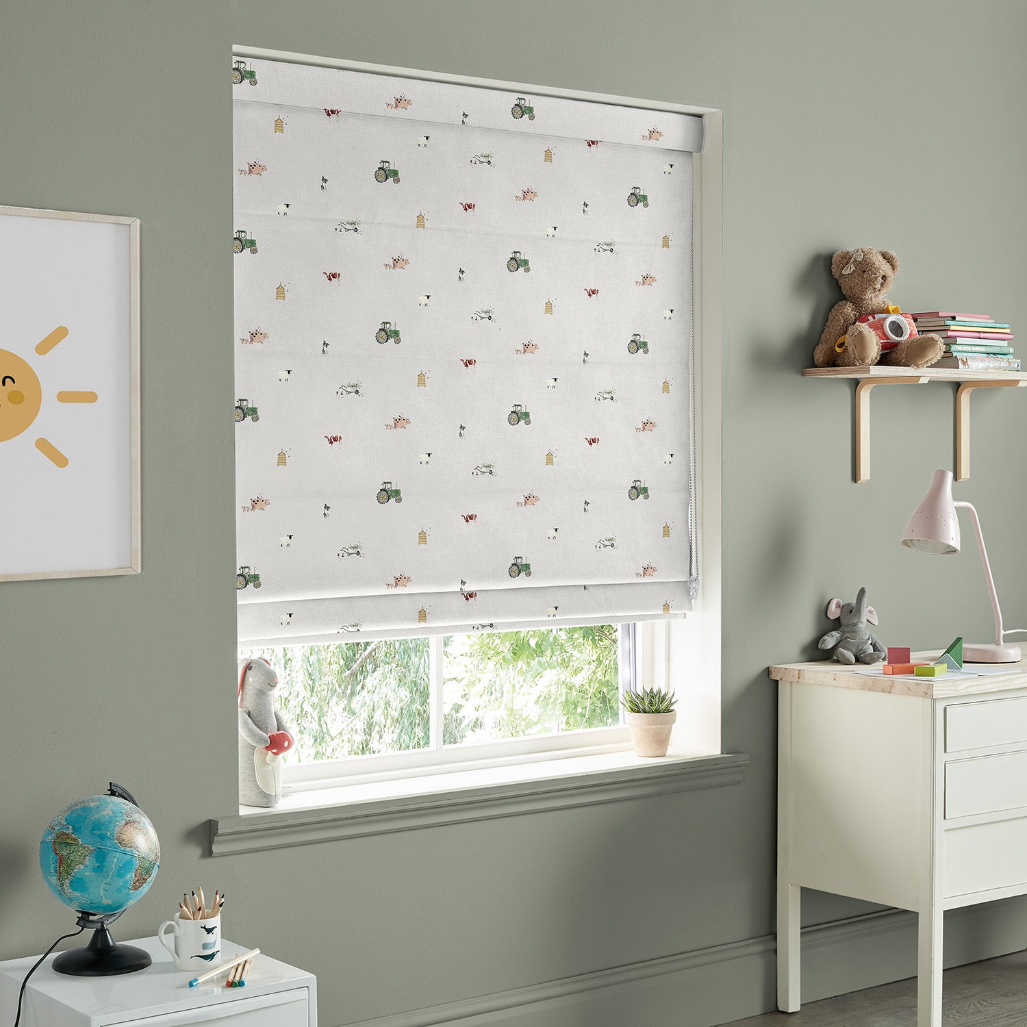 On the Farm Soft Grey Made to Measure Roman Blind by Sophie Allport