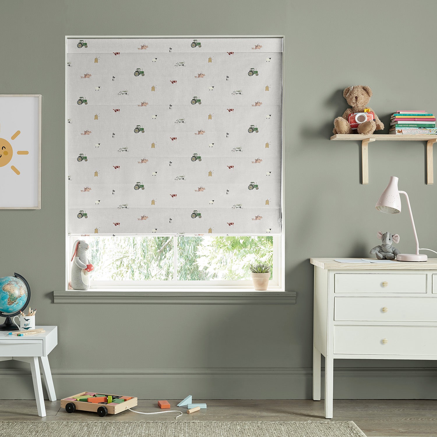 On the Farm Soft Grey Made to Measure Roman Blind by Sophie Allport