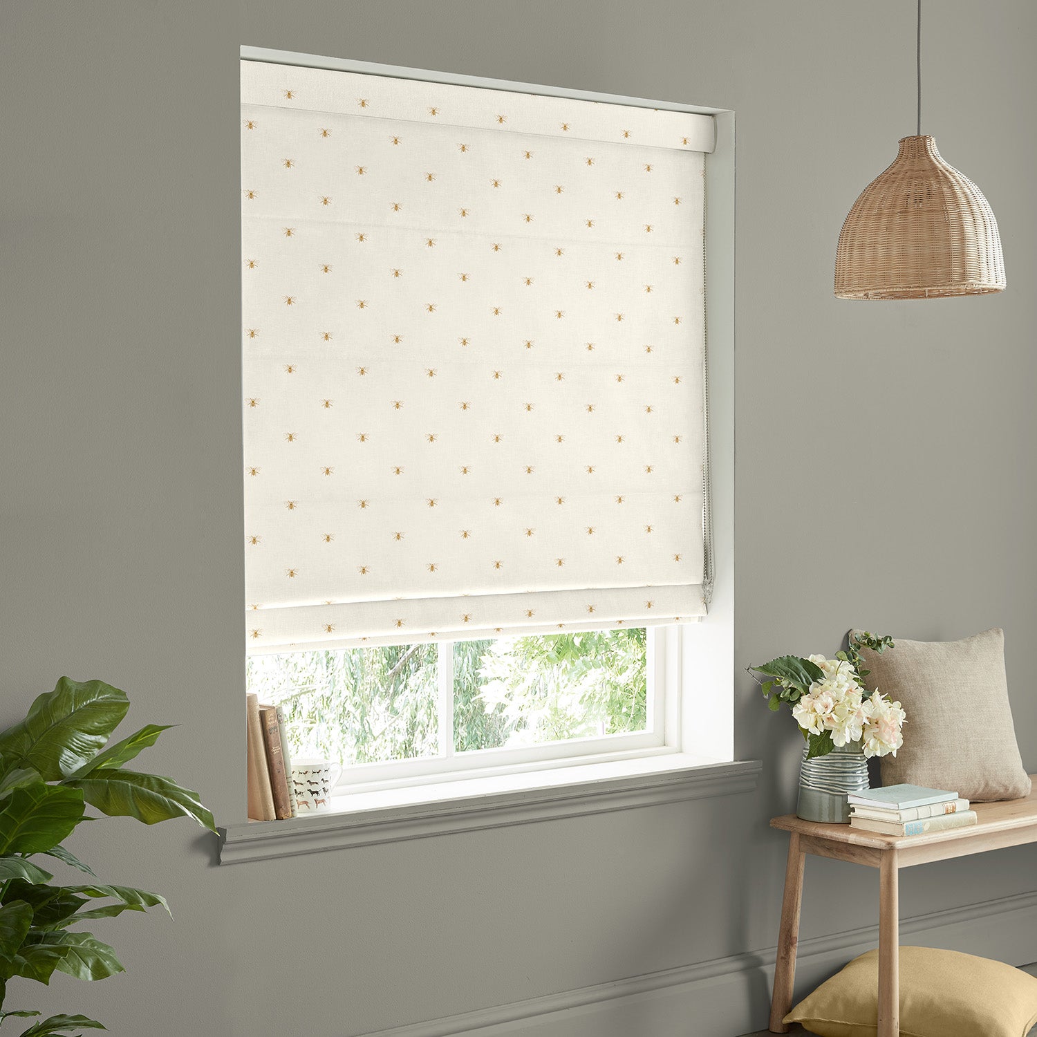 Golden Bees Off White Made to Measure Roman Blind by Sophie Allport