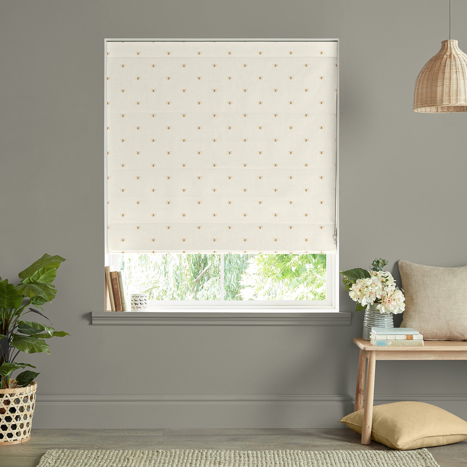 Golden Bees Off White Made to Measure Roman Blind by Sophie Allport