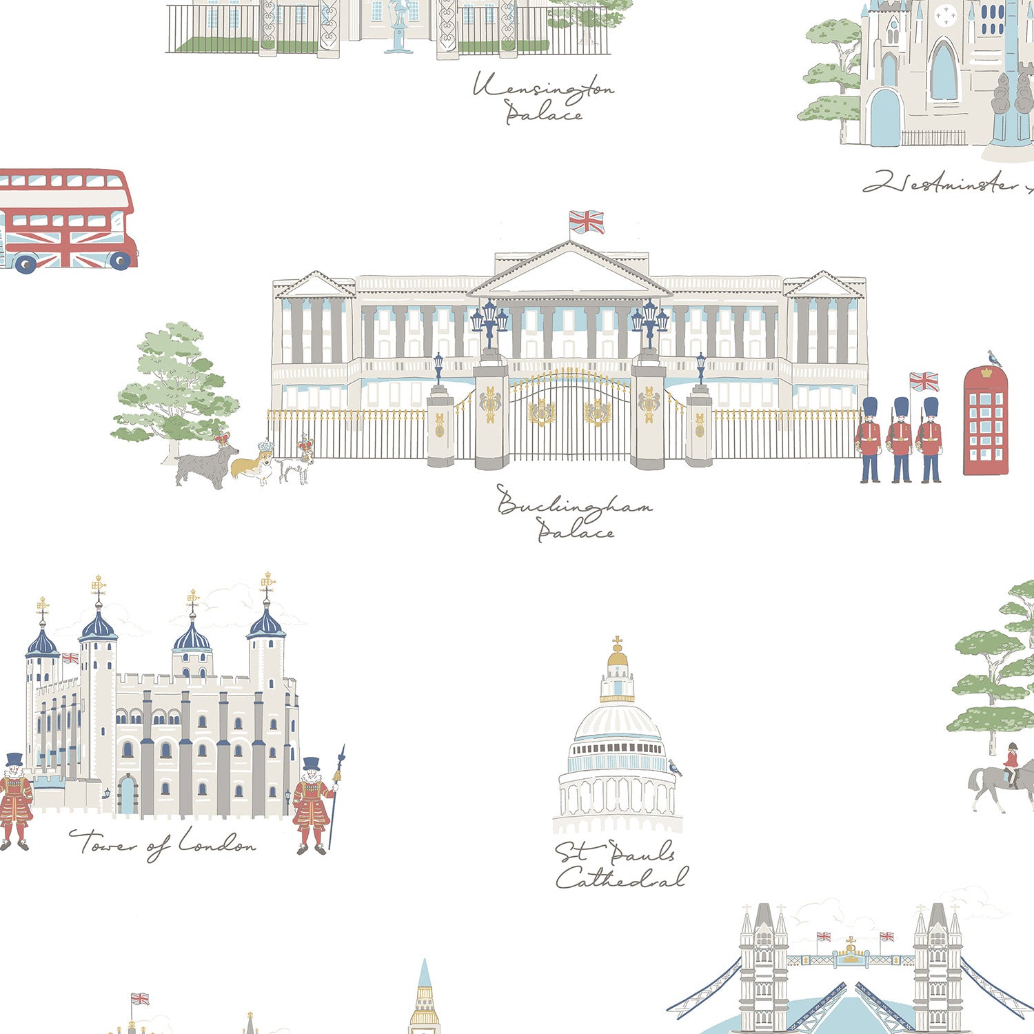 London Scene White Made to Measure Curtains Sample by Sophie Allport