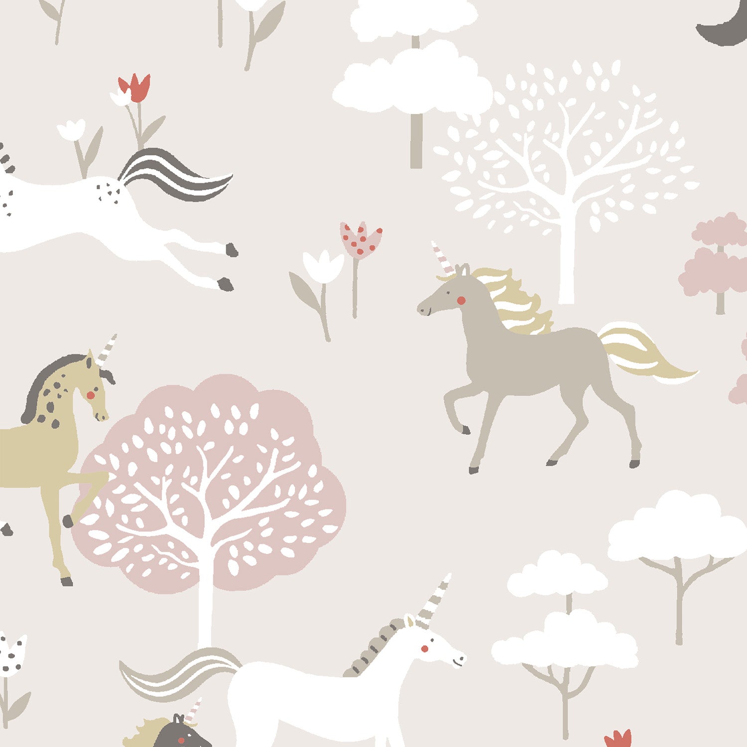 Forest Ponies Soft Pink Curtains/Roman Blind Sample by Sophie Allport