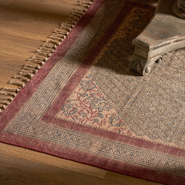 Witham Printed Natural Rug - Pink Edge