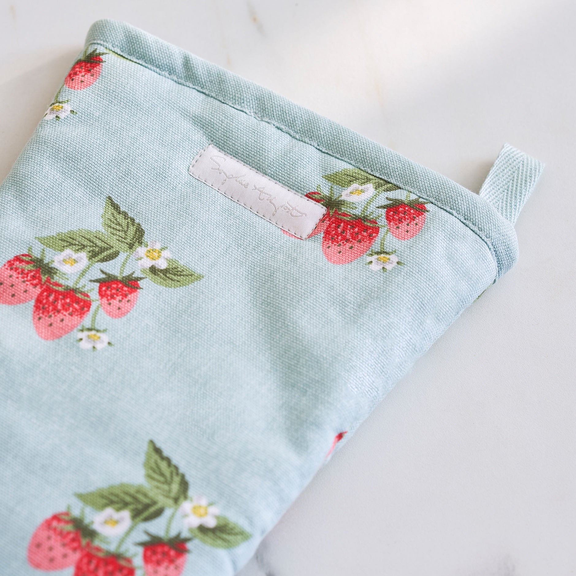 Strawberries Blue Oven Mitt