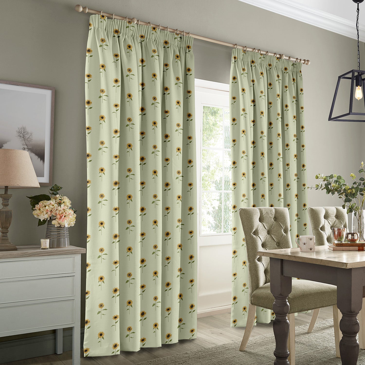 Sunflowers Pale Green Made to Measure Curtains