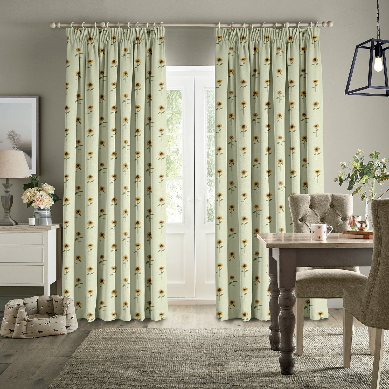 Sunflowers Pale Green Made to Measure Curtains by Sophie Allport