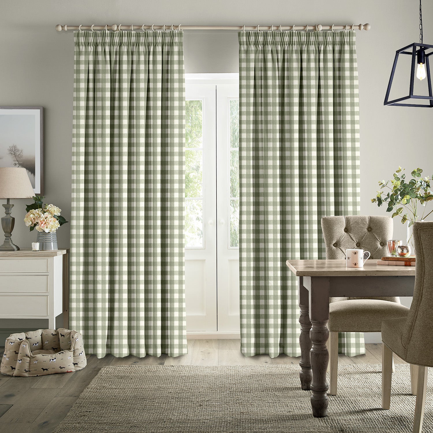 Gingham Sage Made to Measure Curtains by Sophie Allport