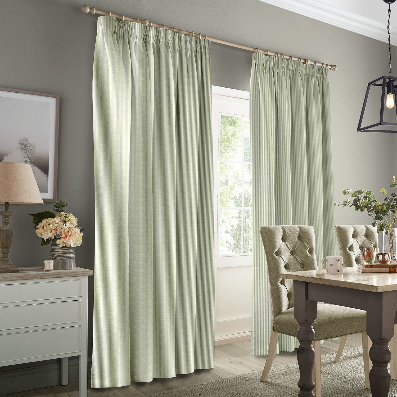 Stamford Stripe Sage Made to Measure Curtains