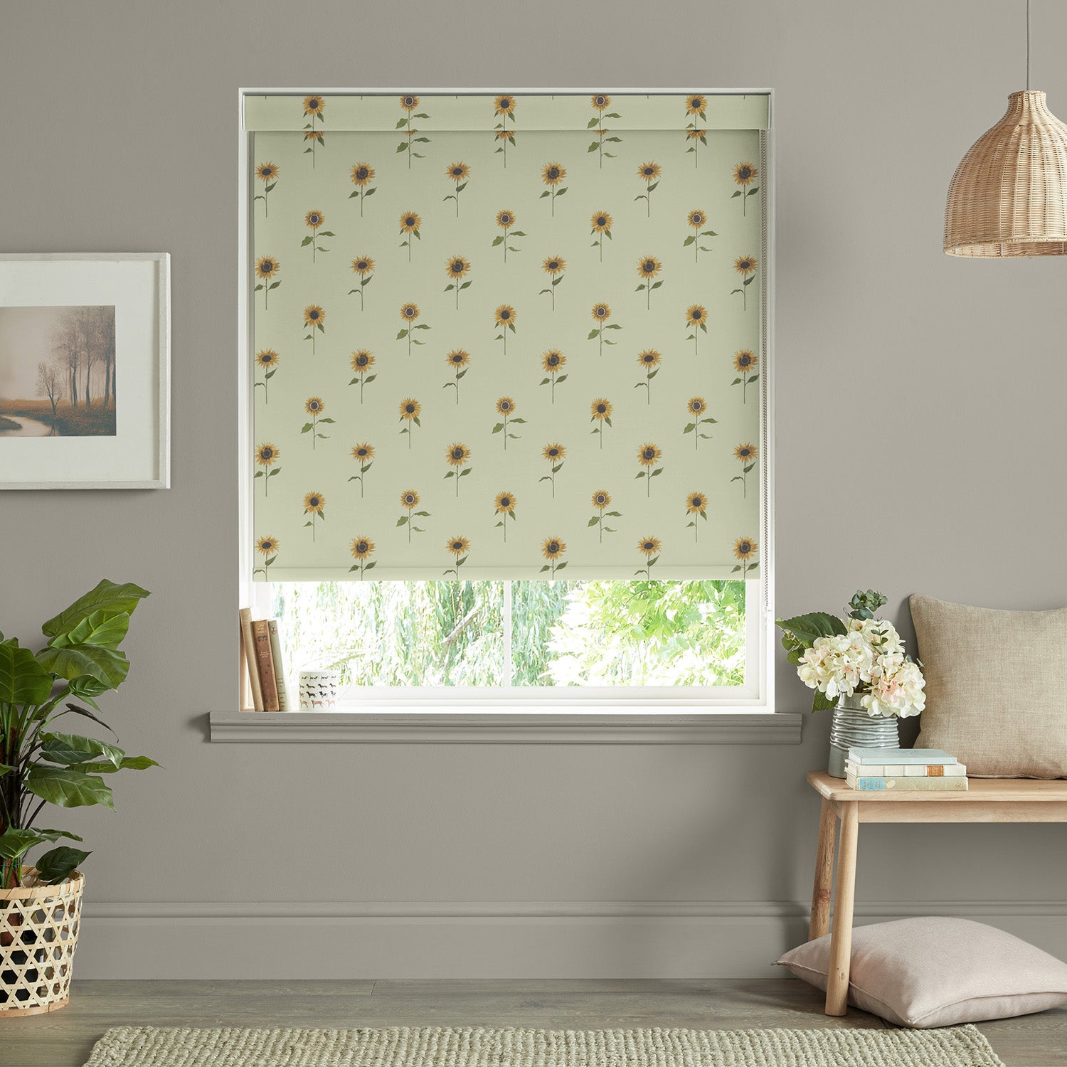 Sunflowers Pale Green Made to Measure Roller Blind by Sophie Allport