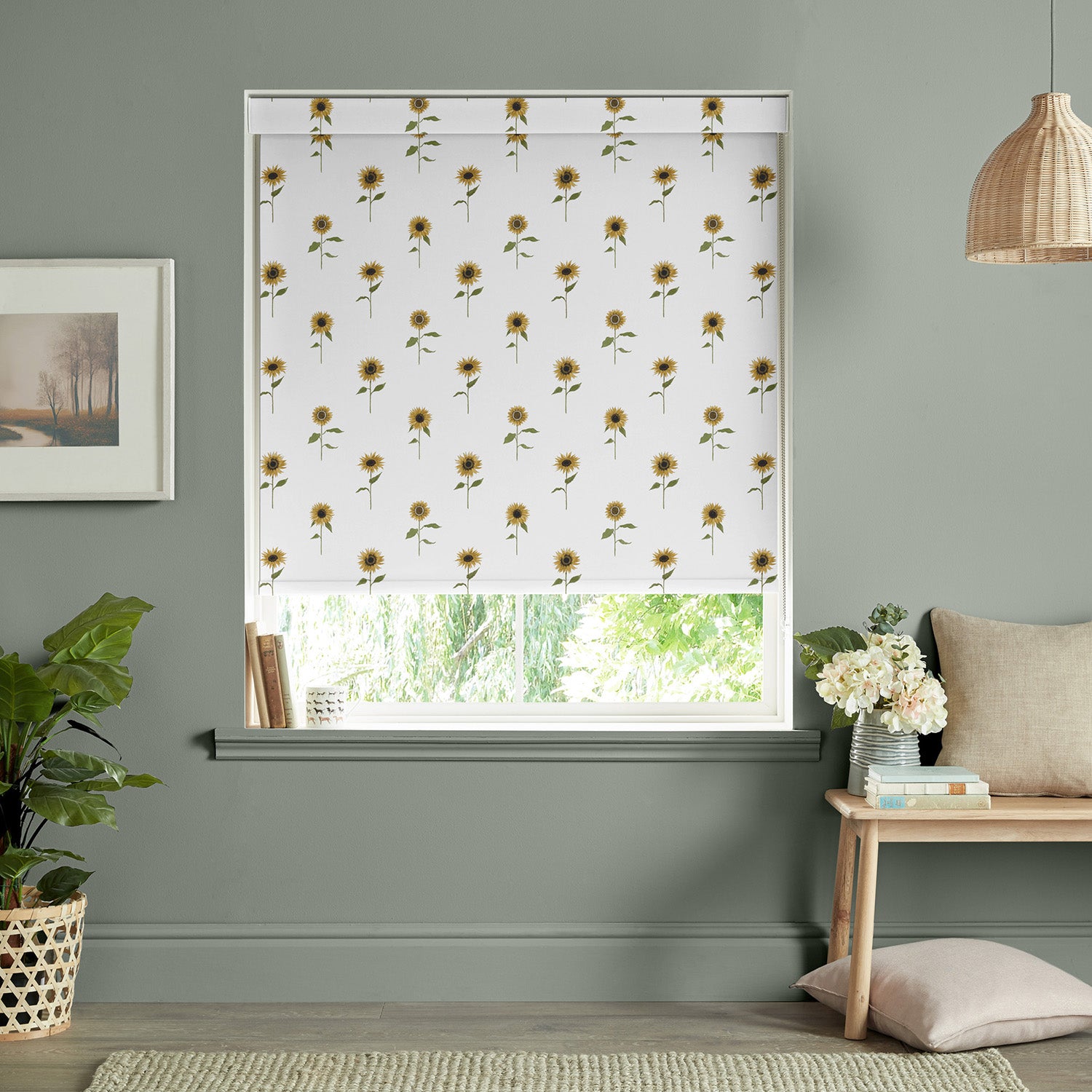 Sunflowers White Made to Measure Roller Blind by Sophie Allport