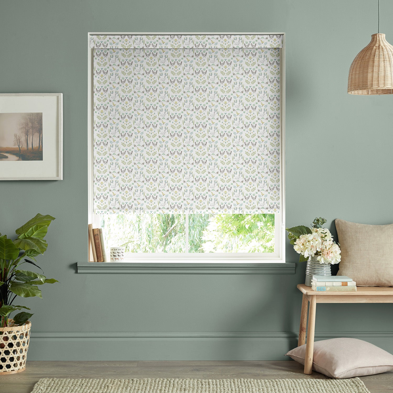 Spring Chicken White Made to Measure Roller Blind by Sophie Allport