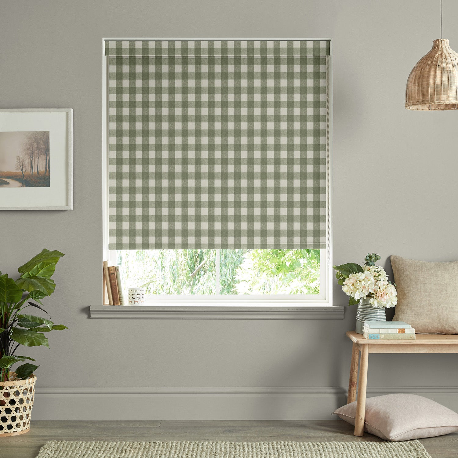 Gingham Sage Made to Measure Roller Blind by Sophie Allport