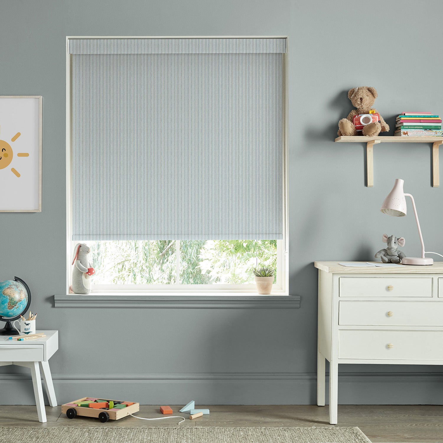 Stamford Stripe Blue Made to Measure Roller Blind by Sophie Allport