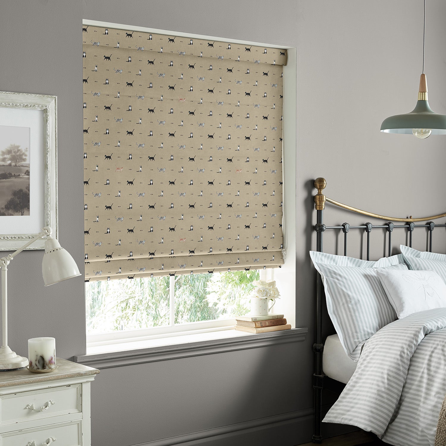 Purrfect Neutral Made to Measure Roman Blind