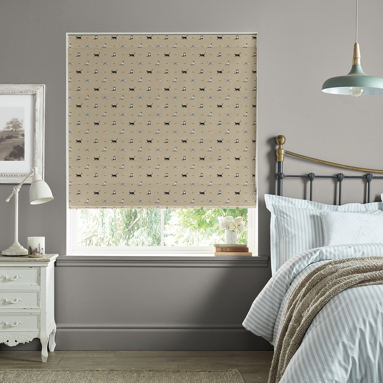 Purrfect Neutral Made to Measure Roman Blind by Sophie Allport