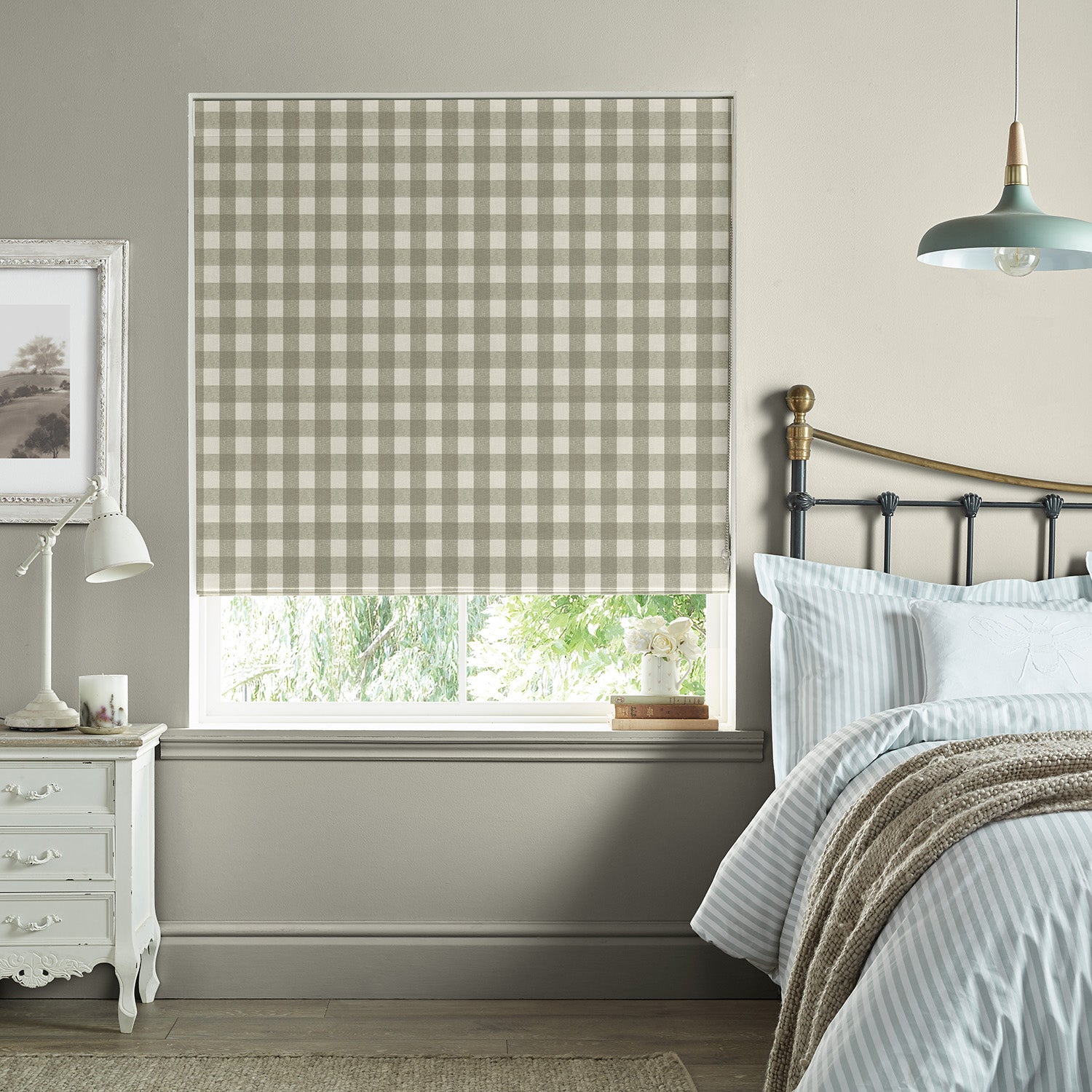 Gingham Warm Stone Made to Measure Roman Blind by Sophie Allport