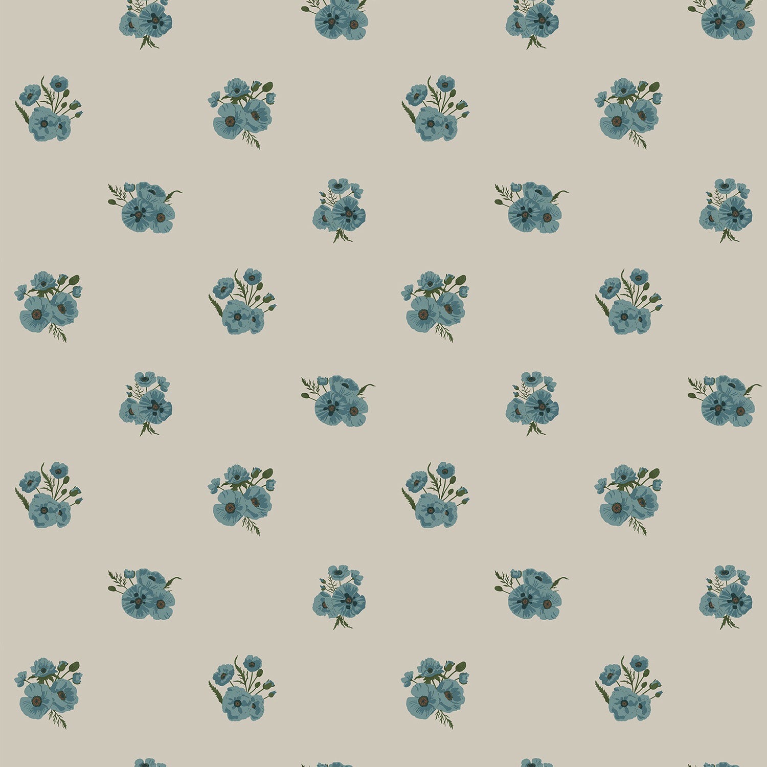 Poppies Blue Roller Blind Sample