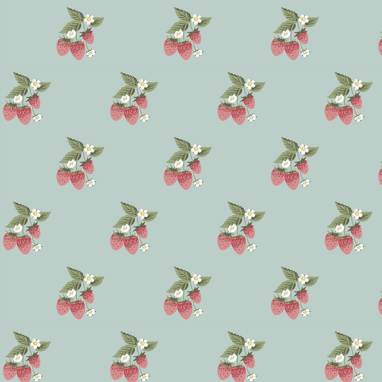 Strawberries Pale Blue Curtains/Roman Blind Sample