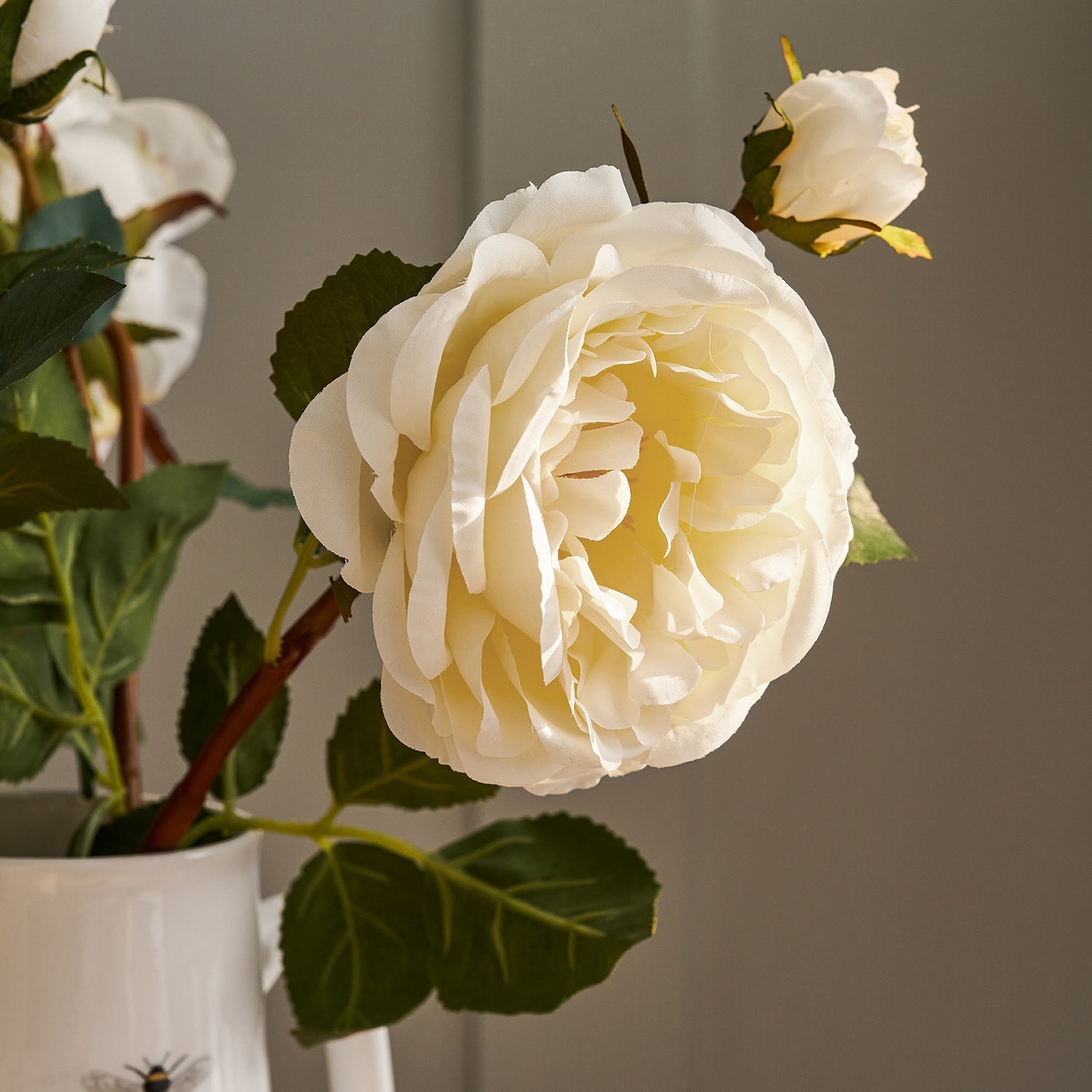 Faux White Rose with Buds