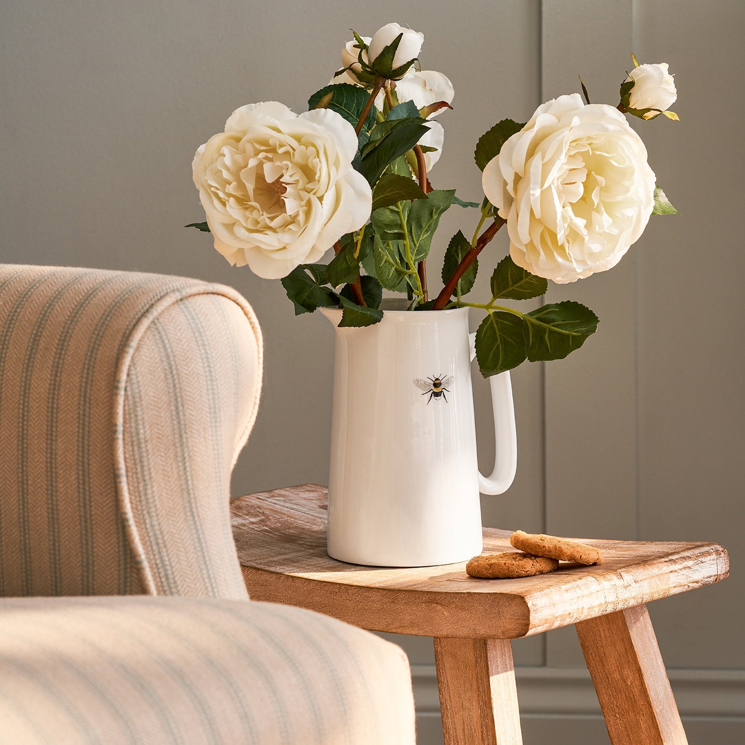 Faux White Rose with Buds