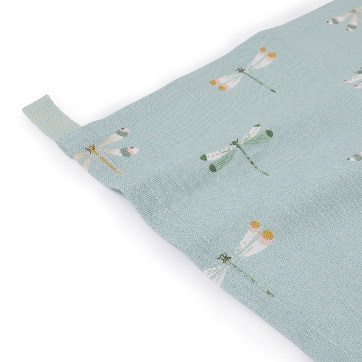 Blue tea towel with dragonfly print by Sophie Allport loop detail