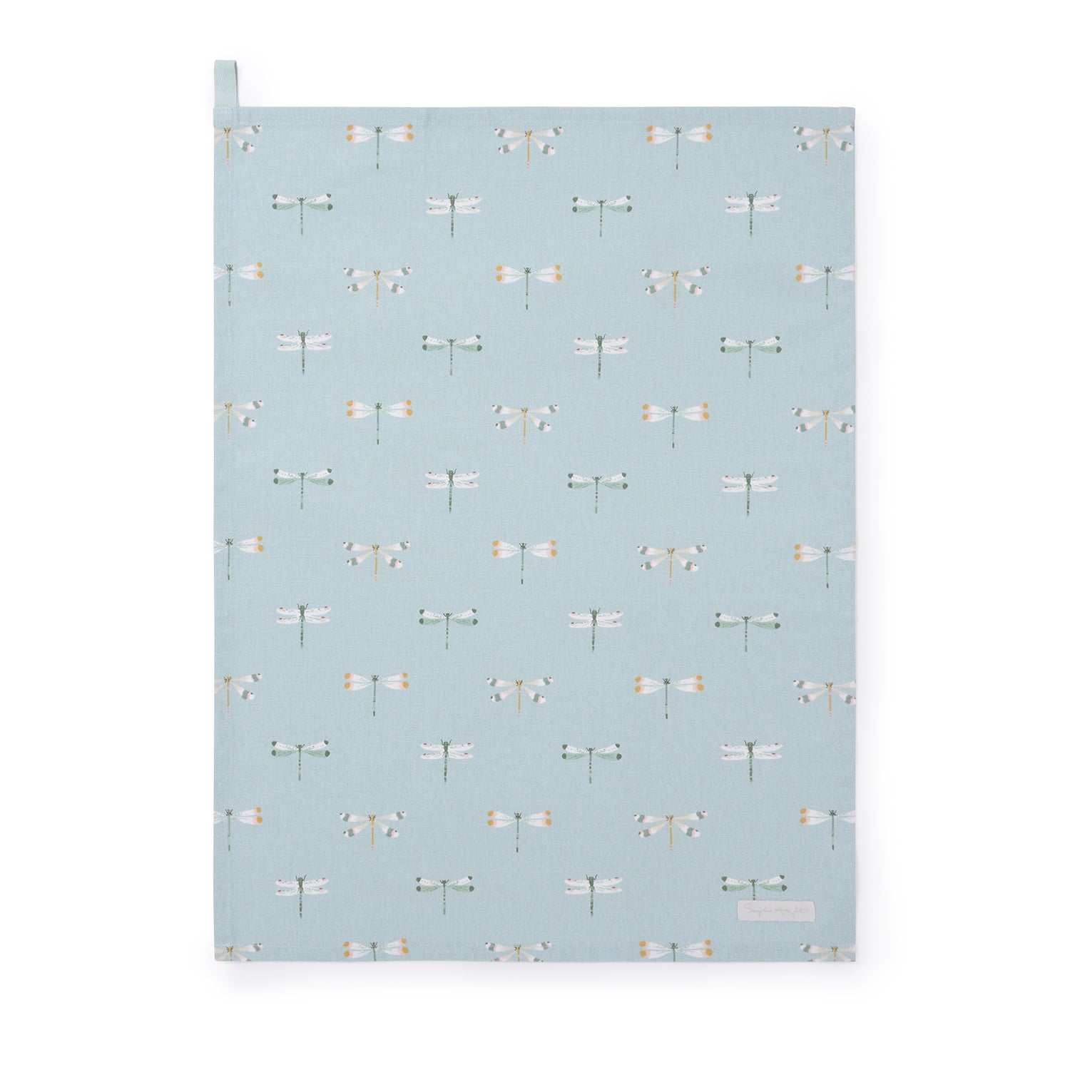 Blue tea towel with dragonfly print by Sophie Allport front