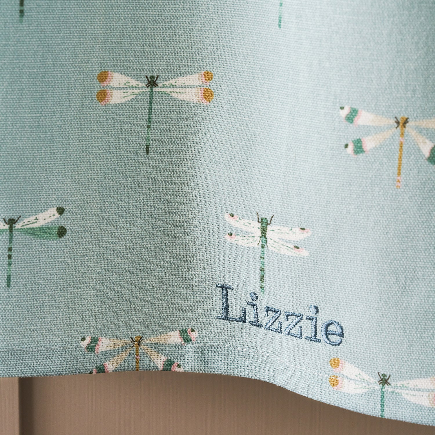 Blue tea towel with dragonfly print by Sophie Allport personalised