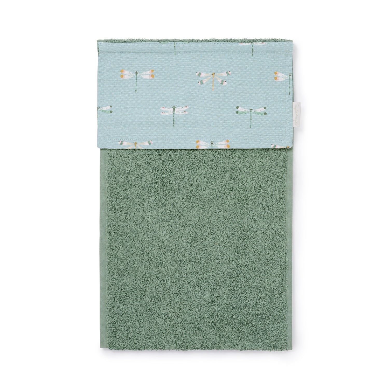 Blue roller hand towel with dragonfly print by Sophie Allport front