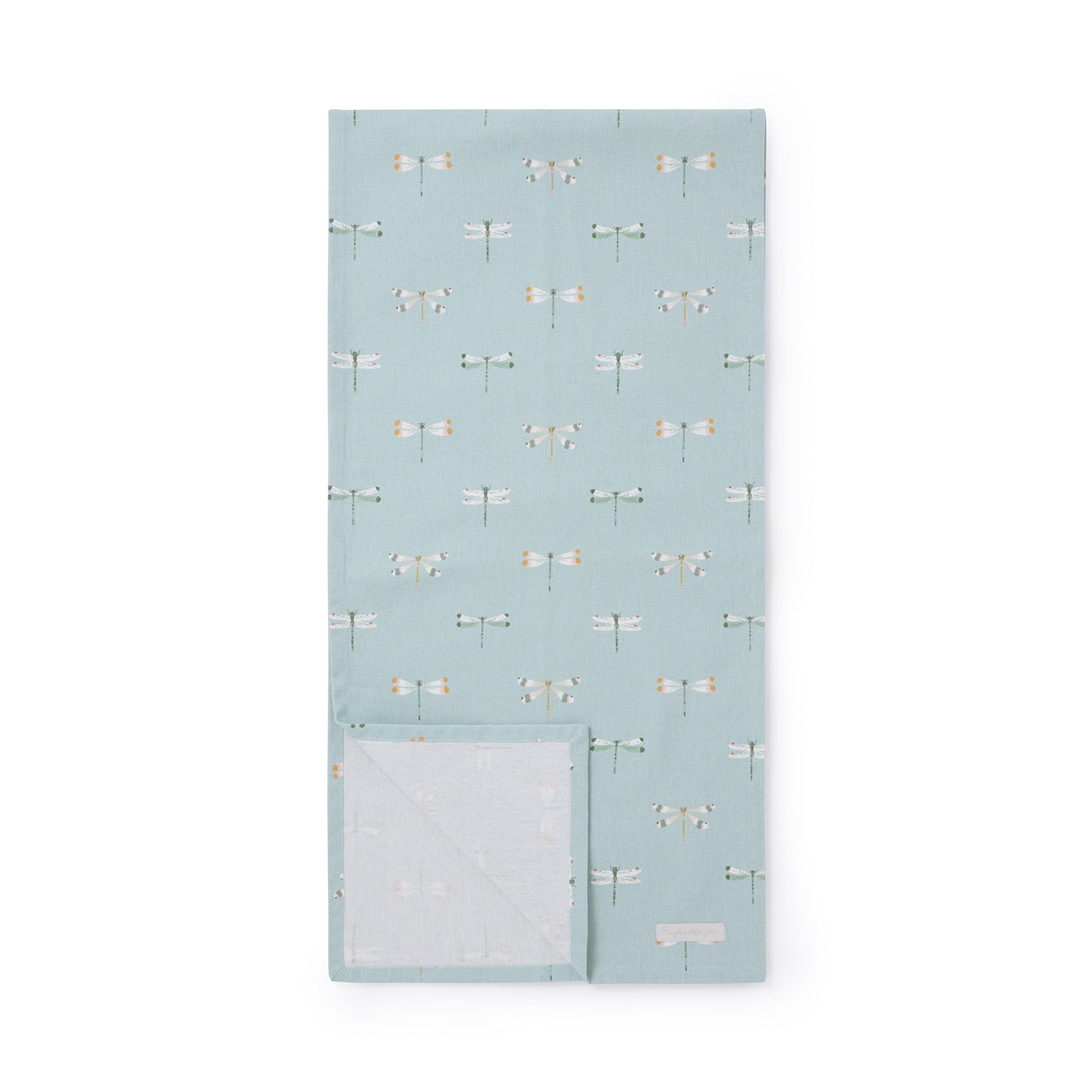 Blue table runner with dragonfly print by Sophie Allport front