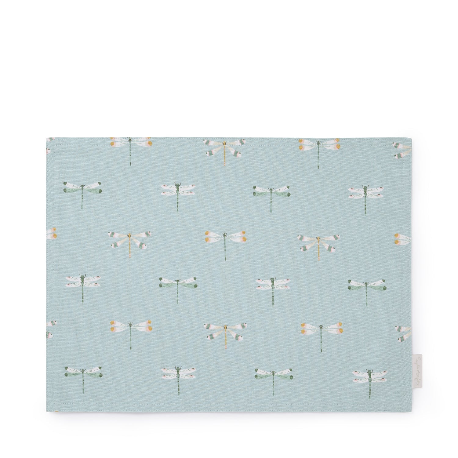 Blue fabric placemats with dragonfly print by Sophie Allport front