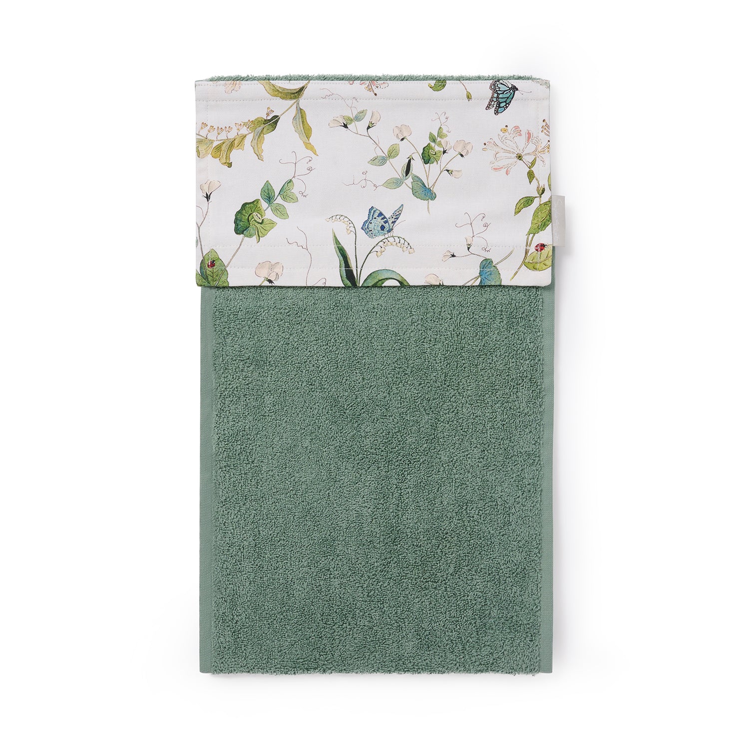 Green roller hand towel with floral print by Sophie Allport front