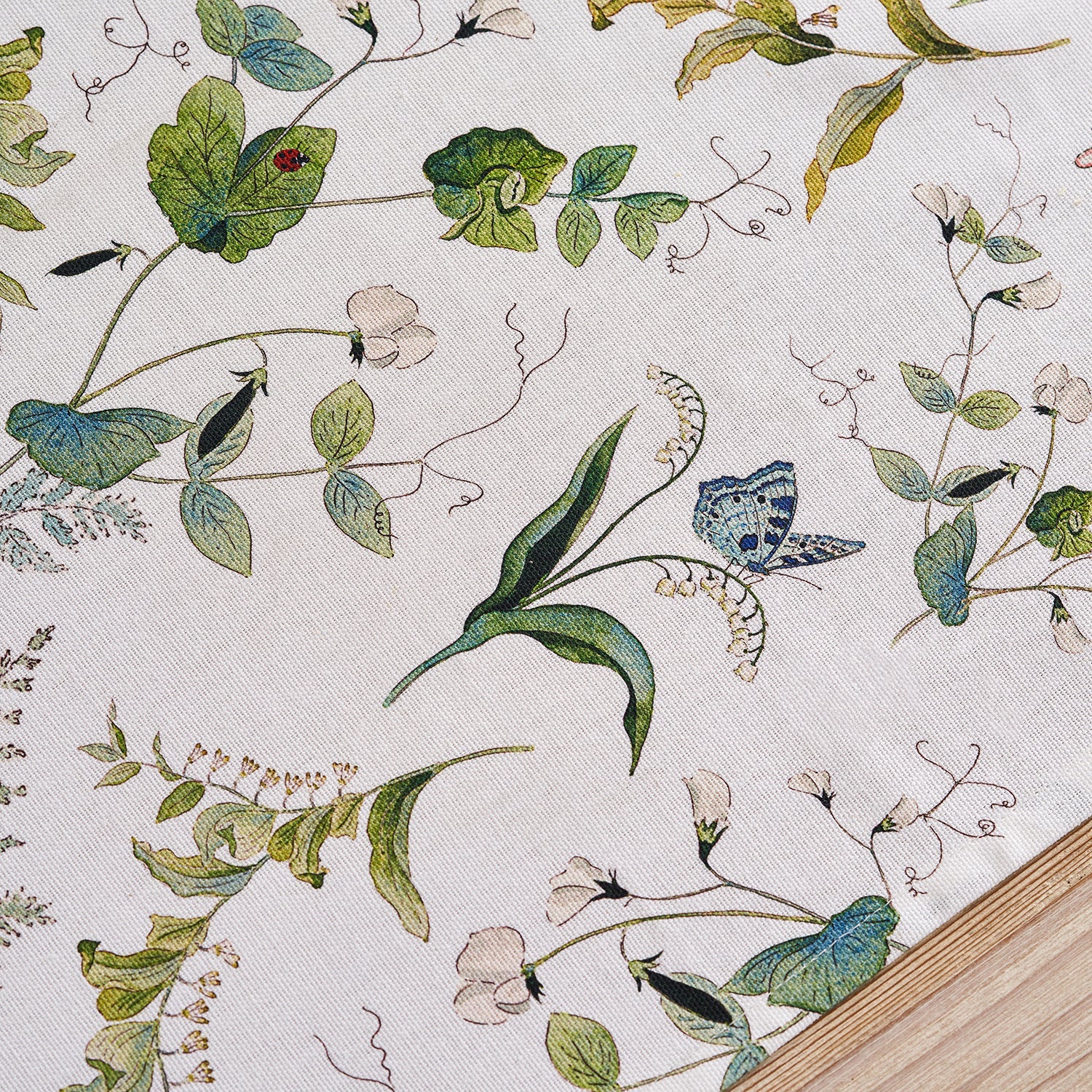 White table runner with floral print by Sophie Allport detail