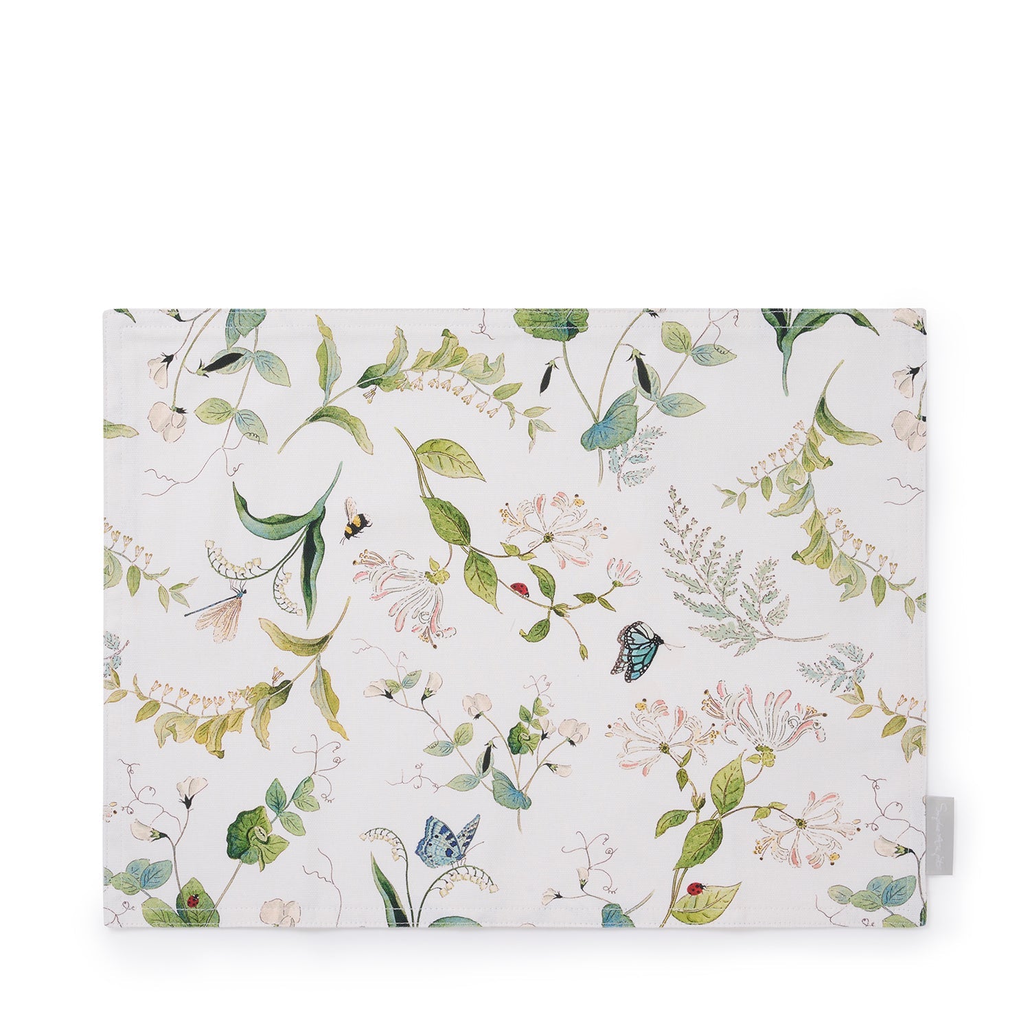 White fabric placemats with floral print by Sophie Allport front