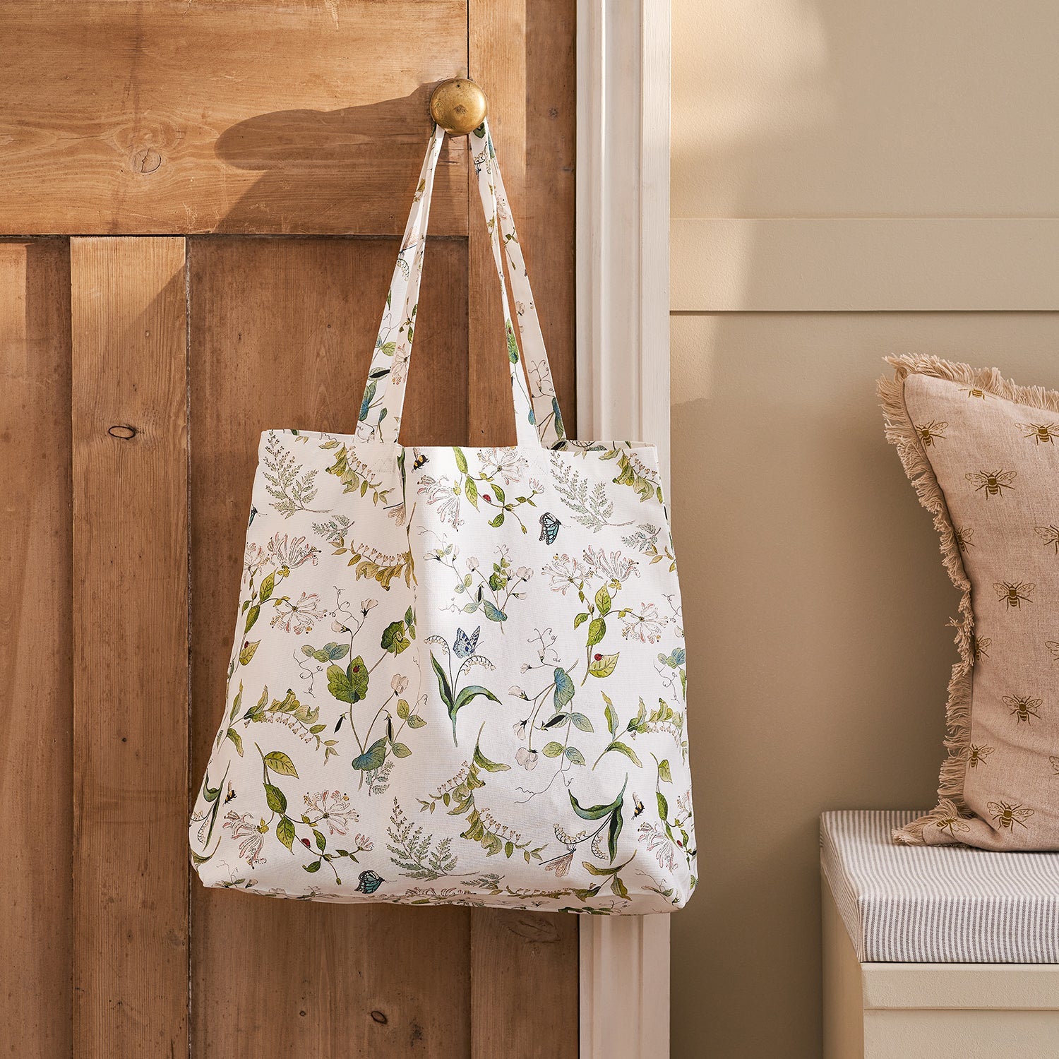 White tote bag with floral print by Sophie Allport