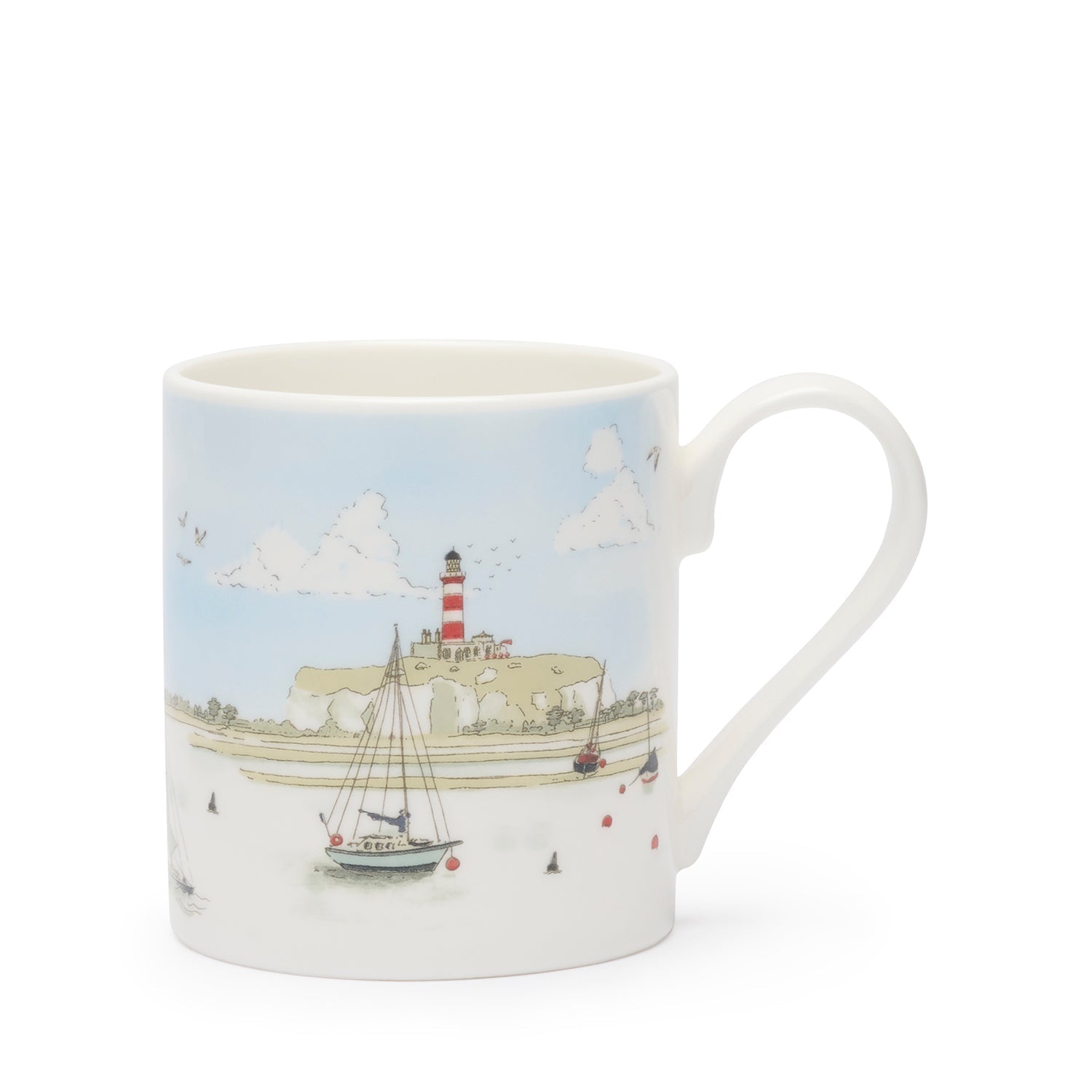 Fine bone china mugs with coastal sailing boats print by Sophie Allport back