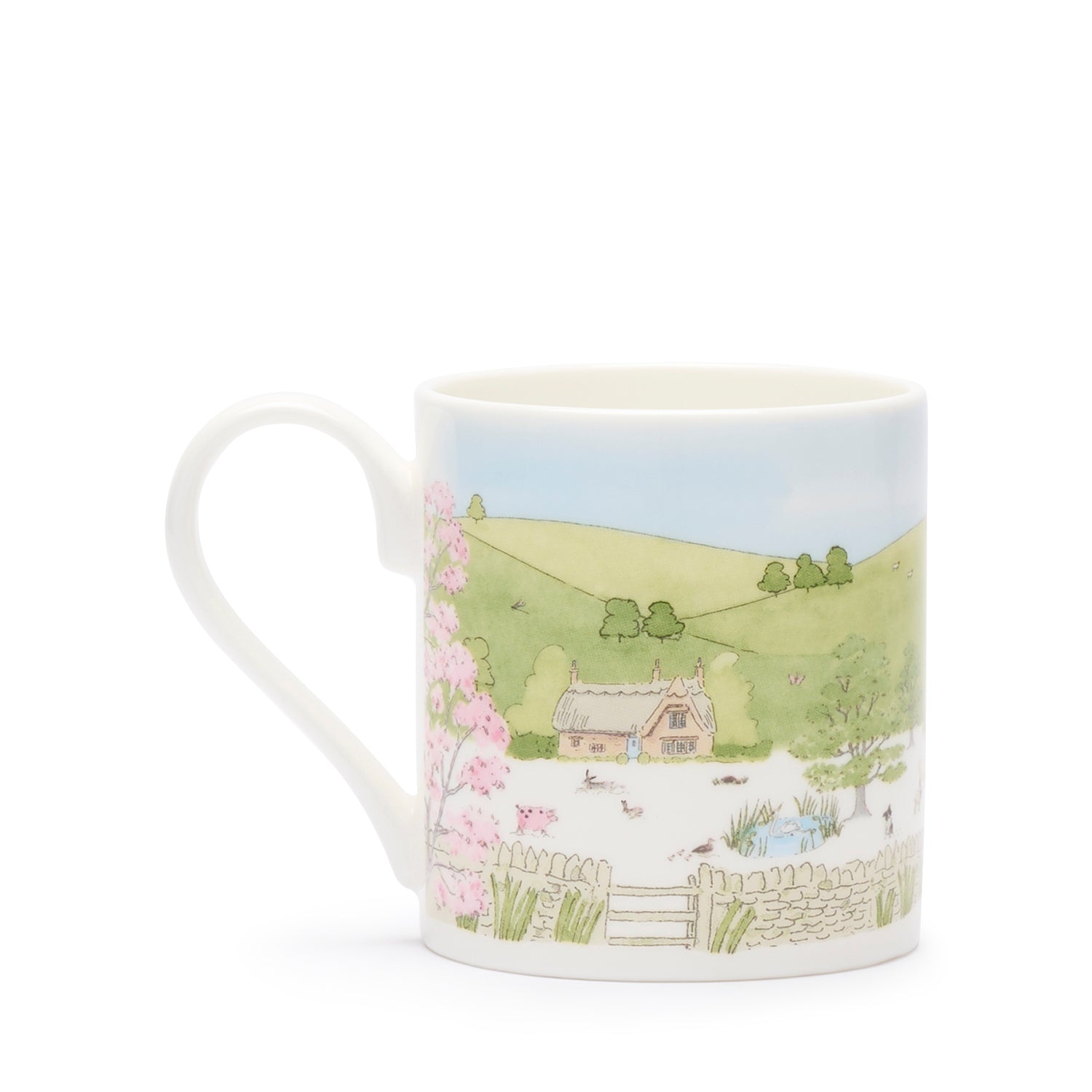 Fine bone china mugs with spring cottage print by Sophie Allport back