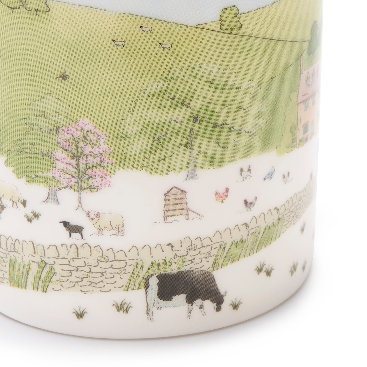 Fine bone china mugs with spring cottage print by Sophie Allport base detail