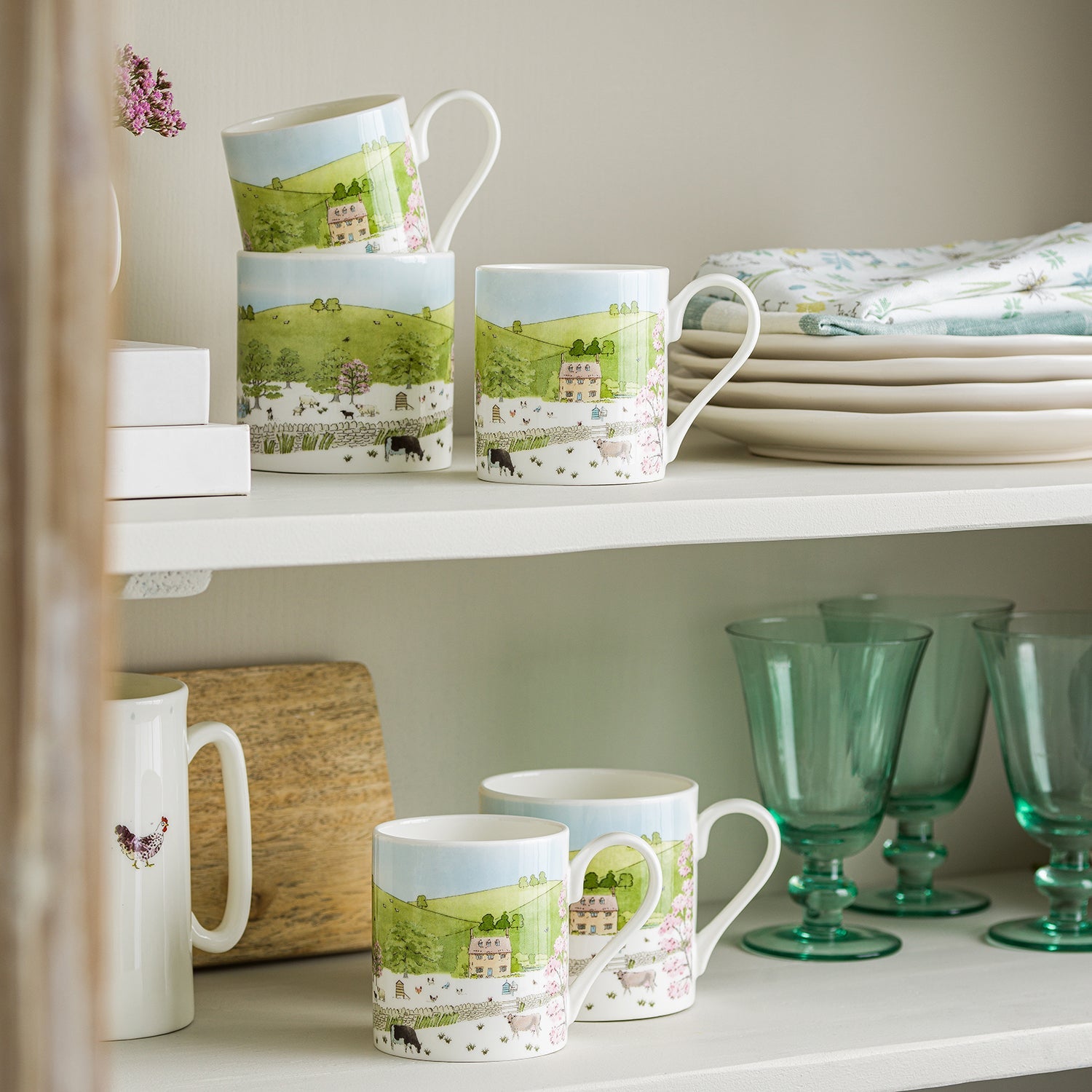 Fine bone china mugs with spring cottage print by Sophie Allport