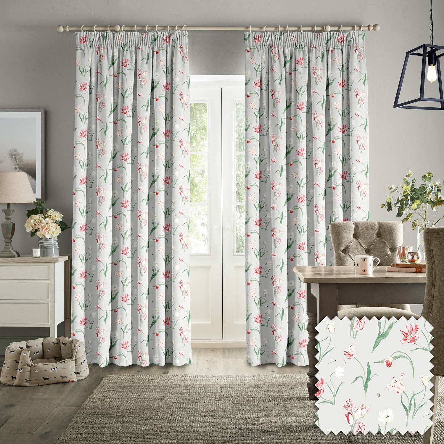 Tulips Pale Grey Made to Measure Curtains by Sophie Allport