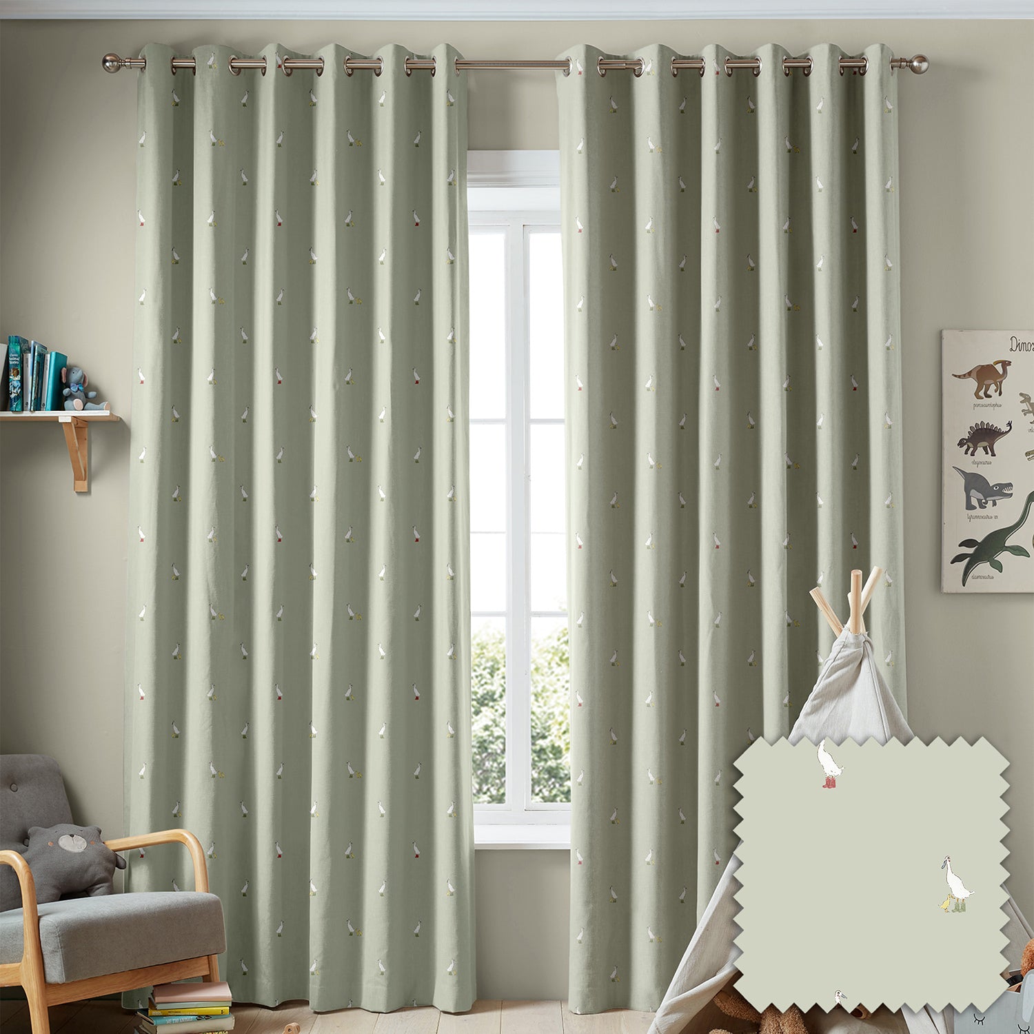 Runner Duck Sage Green Made to Measure Curtains by Sophie Allport