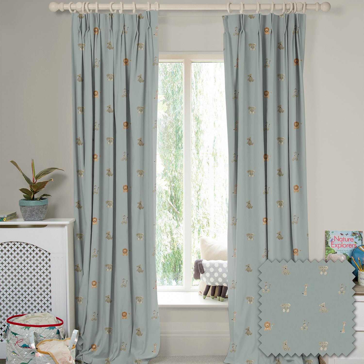 Bears & Balloons Sage Green Made to Measure Curtains