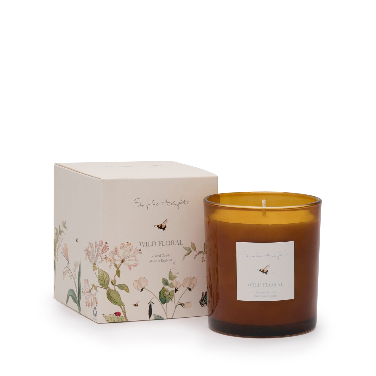 Floral scent glass candle by Sophie Allport in box