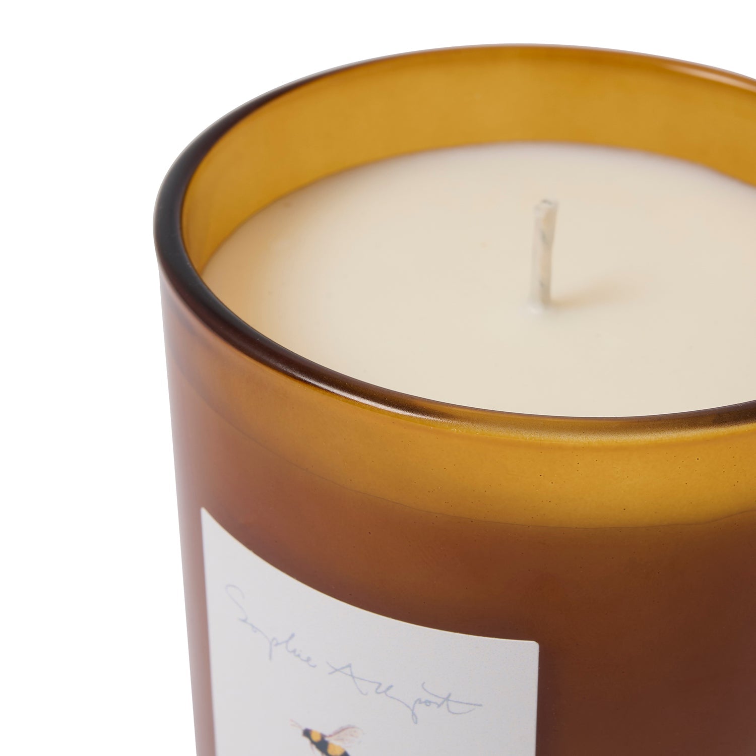 Floral scent glass candle by Sophie Allport wick detail