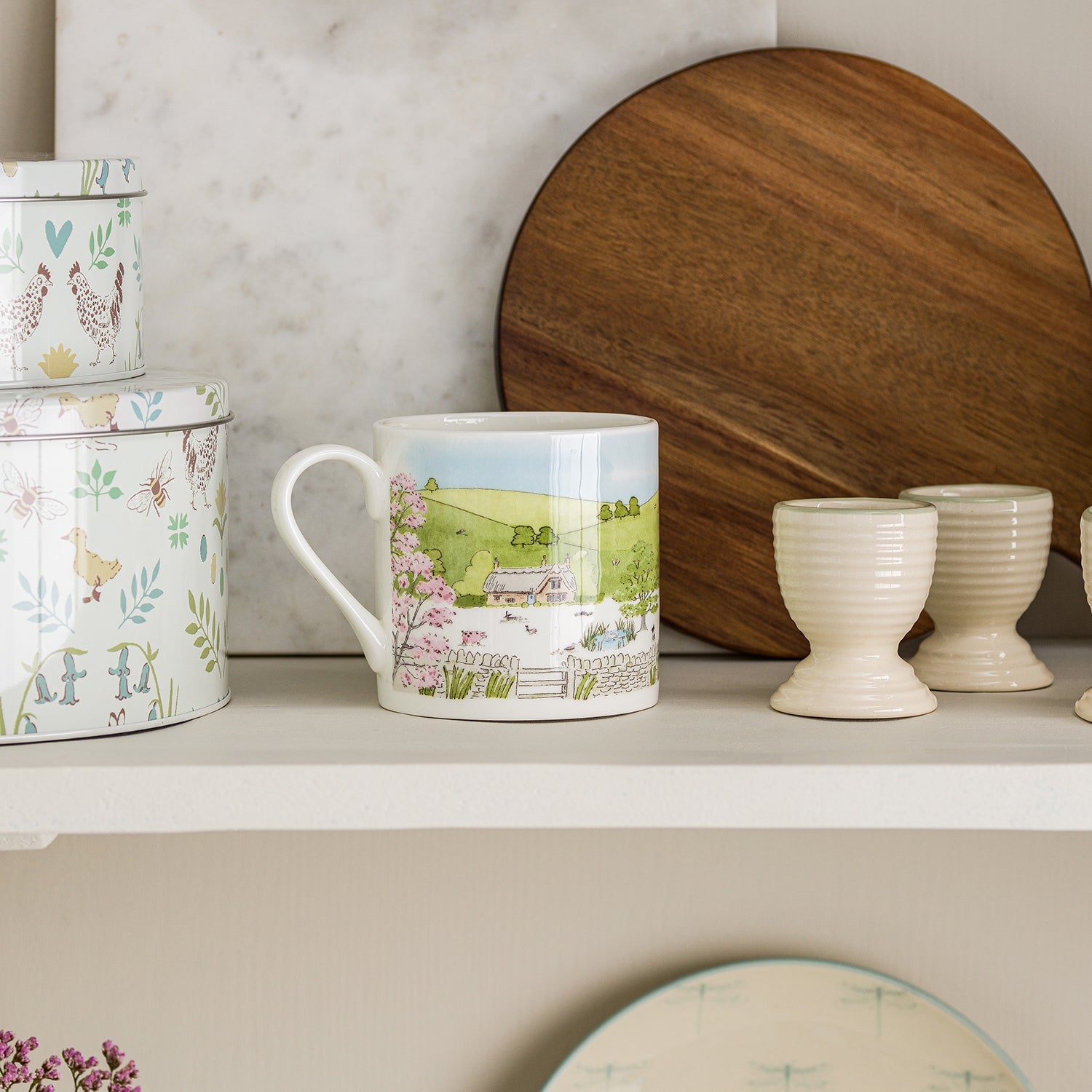 Fine bone china mugs with spring cottage print by Sophie Allport large