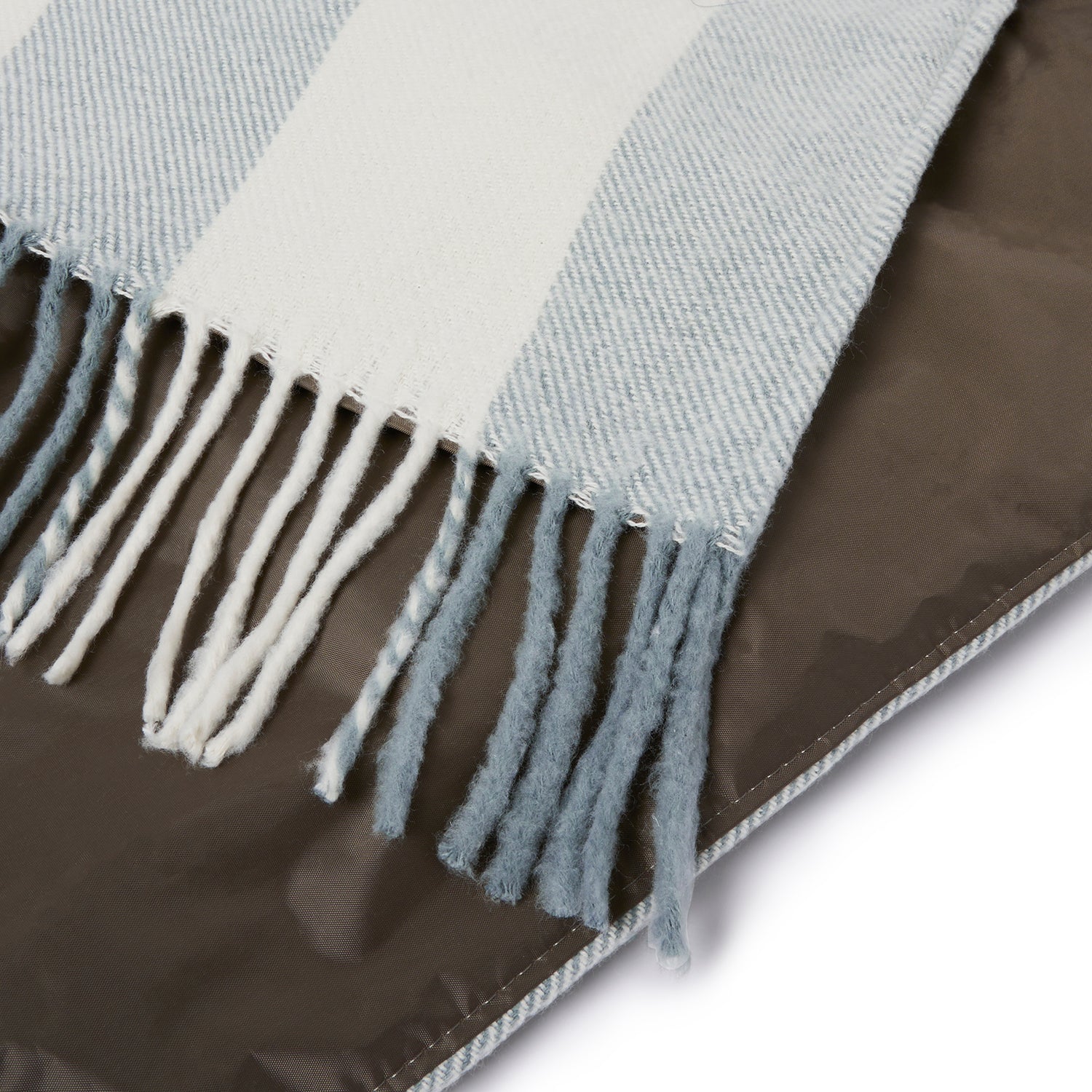 Blue and white stripe woven picnic blanket by Sophie Allport waterproof lining