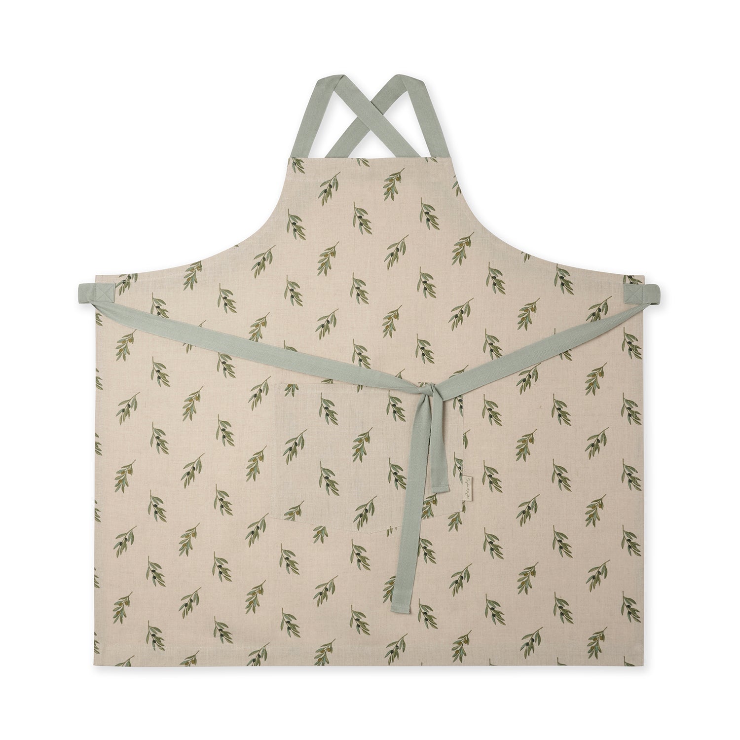 Linen adult apron with olive print by Sophie Allport front