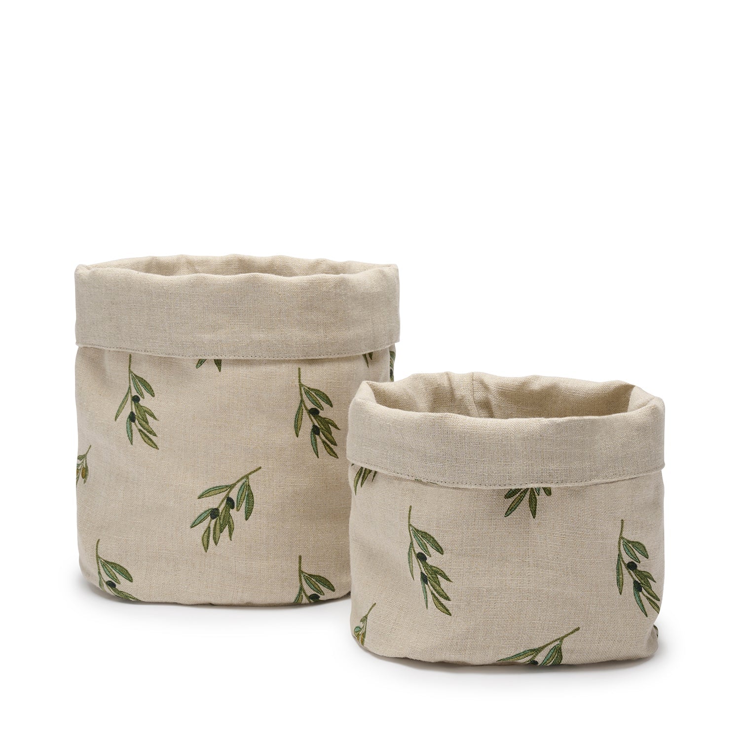 Olive printed linen bread baskets by Sophie Allport set of 2