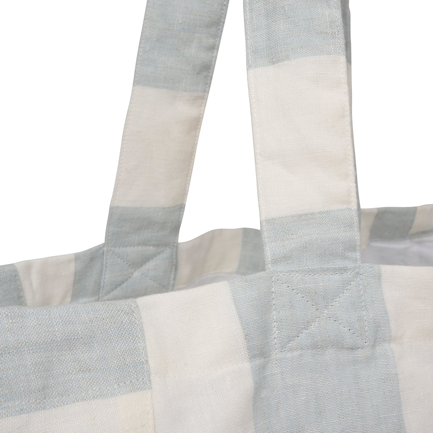 Blue and white stripe linen bag with lobster print by Sophie Allport handle detail