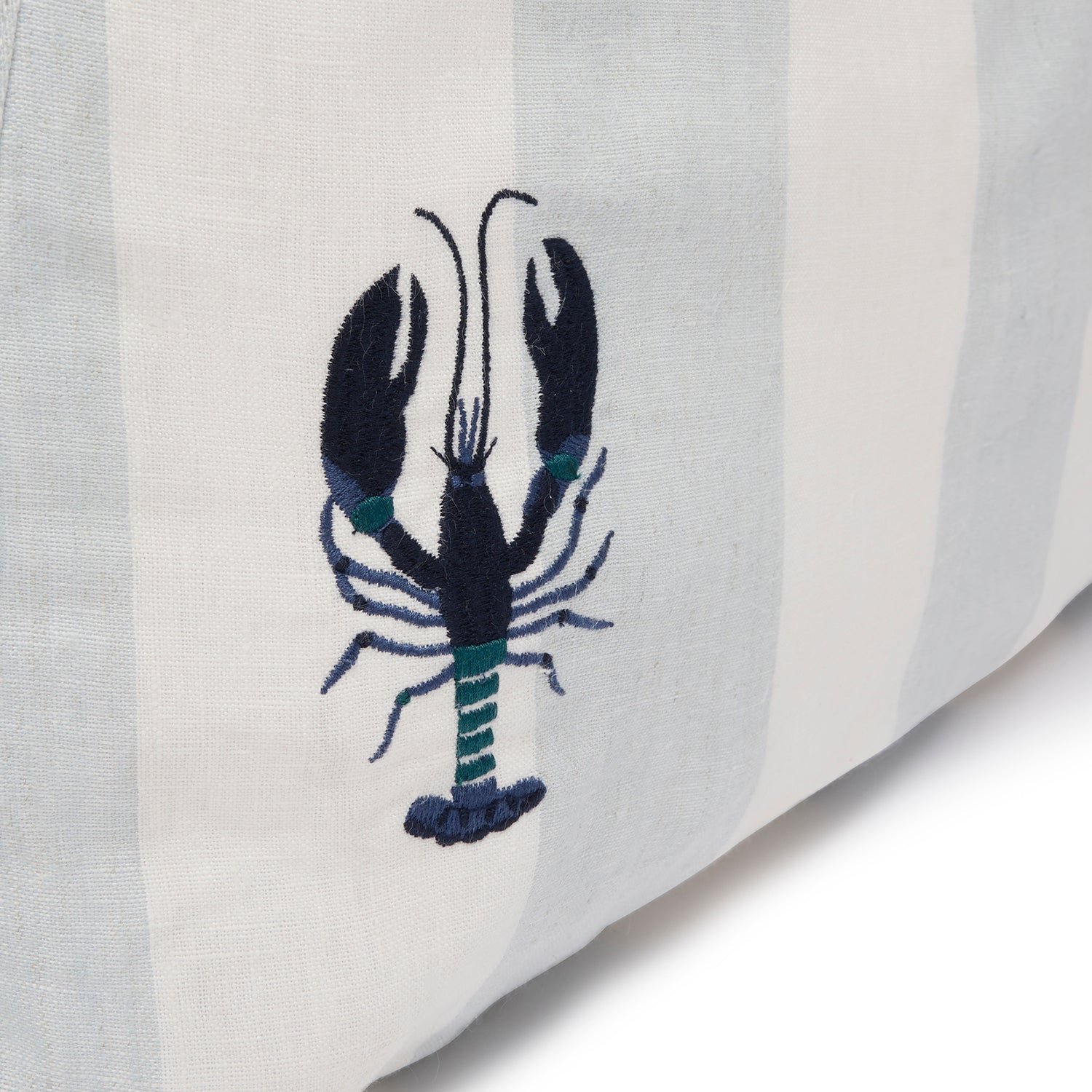 Blue and white stripe linen bag with lobster print by Sophie Allport lobster detail